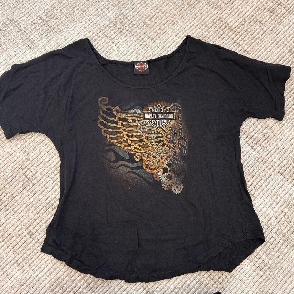 Harley-Davidson Women's Black and Gold Winged Tee